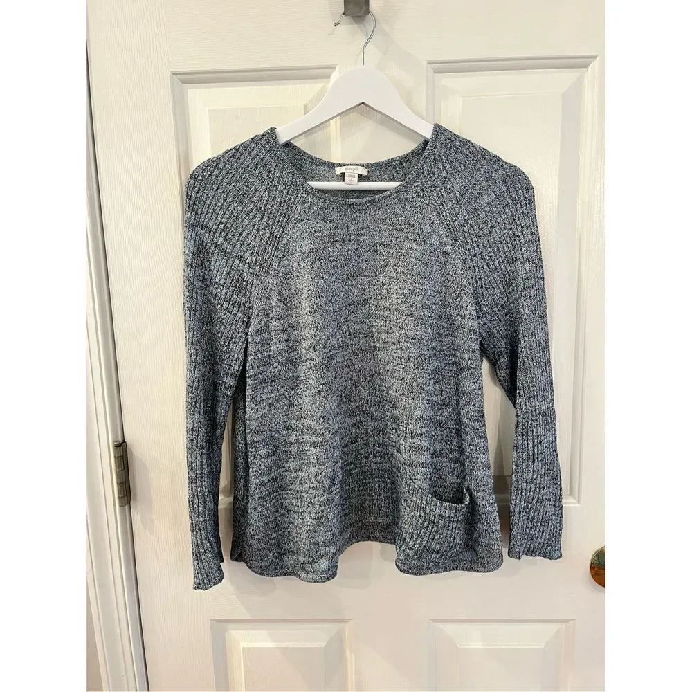 J. Jill Aqua & Gray Linen Blend Front Picket Sweater sz SP EUC